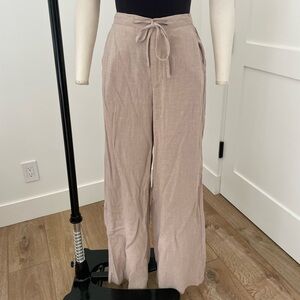 Relaxed Linen High Waist Tan Pants